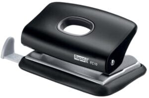 Zwarte Rapid mini perforator FC10 met 2-gaats uitvoering en aanleglat