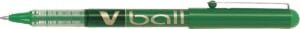 Groene Pilot Vball 07 liquid-ink roller met metalen punt en zichtbaar inktniveau