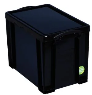 Zwarte Really Useful Box opbergdoos van 19 liter met deksel en twee clips