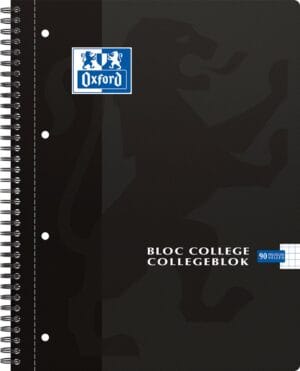 Oxford School collegeblok A4 met zwarte kaft, geruit papier en 4-gaatsperforatie