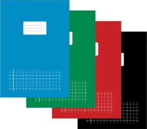 Pak van vijf Merkloos A4-schriften geruit 10 mm met kartonnen kaft in geassorteerde kleuren