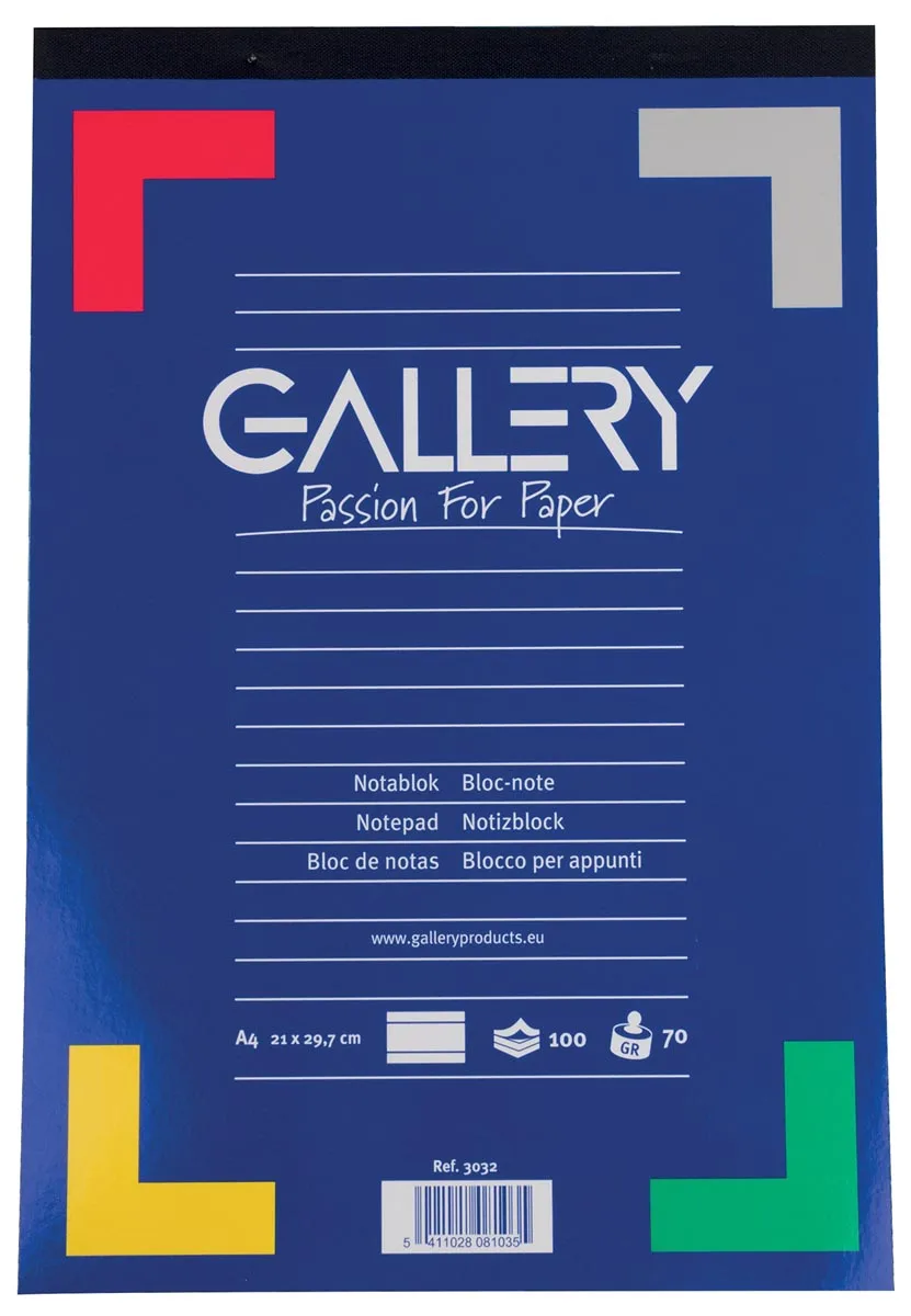 Gallery schrijfblok, ft A4, gelijnd, blok van 100 vel, kopgeniet
