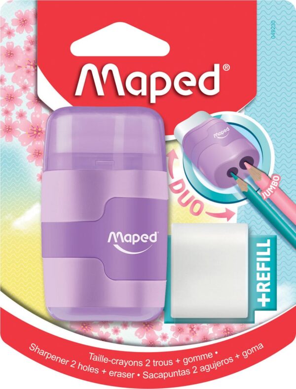 Maped potloodslijper + gom Connect Soft Touch, pastelkleur, op blister - Afbeelding 2