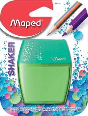 Maped Shaker potloodslijper met twee slijpergaten en transparant opvangbakje in geassorteerde kleuren