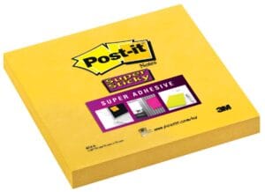 Blok gele Post-it Super Sticky notes van 76 × 76 mm met 90 vel op blister