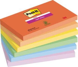 Post-it Super Sticky notes Playful, 90 vel, ft 76 x 127 mm, geassorteerde kleuren, pak van 6 blokken
