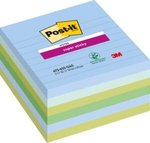 Post-it Super Sticky notes XL Oasis, 90 vel, ft 101 x 101 mm, gelijnd, geassorteerde kleuren, pak van 6 b — gekleurde notes