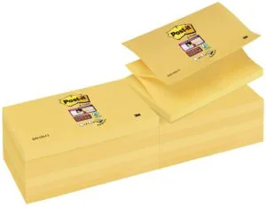 Post-It Z-Notes , 100 vel, ft 76 x 127 mm, geel, pak van 12 blokken