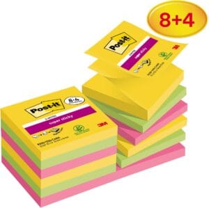 Post-it Super Sticky Z-Notes Carnival memoblokken van 76 × 76 mm in assortiment kleuren
