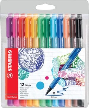 STABILO pointMax schrijfstift, 0,8 mm, etui van 12 stuks in geassorteerde kleuren — office fineliners