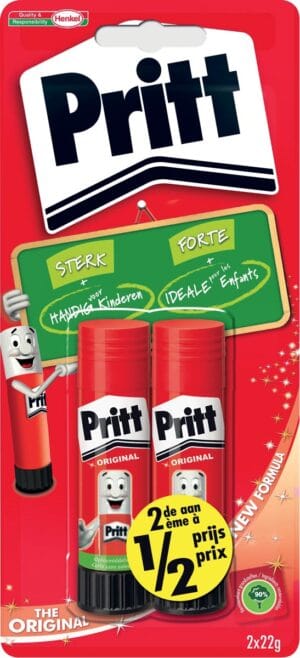 Pritt plakstift, 22 g, blister van 2 stuks, 2de aan halve prijs