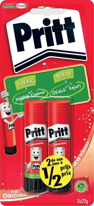 Pritt plakstift, 22 g, blister van 2 stuks, 2de aan halve prijs