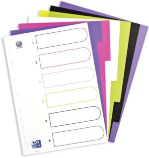 Oxford MyColour tabbladen A4 met zes gekleurde tabs en 11-gaatsperforatie