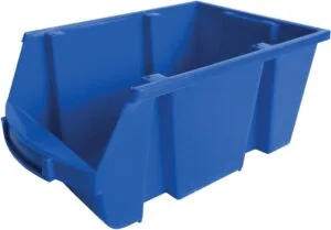 Blauwe Viso magazijnbak van 10 liter met etikethouder en handvat
