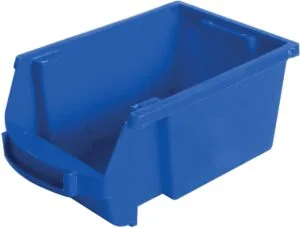 Blauwe Viso magazijnbak van 1 liter met etikethouder en handvat vooraan