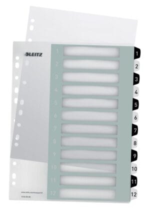 Leitz WOW printbare index, 12 tabs, zwart-wit — personaliseerbare tabbladen