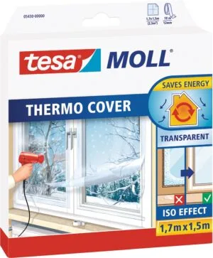 Tesa Moll thermo cover transparante isolatiefolie voor enkelglas, 1,7 × 1,5 m