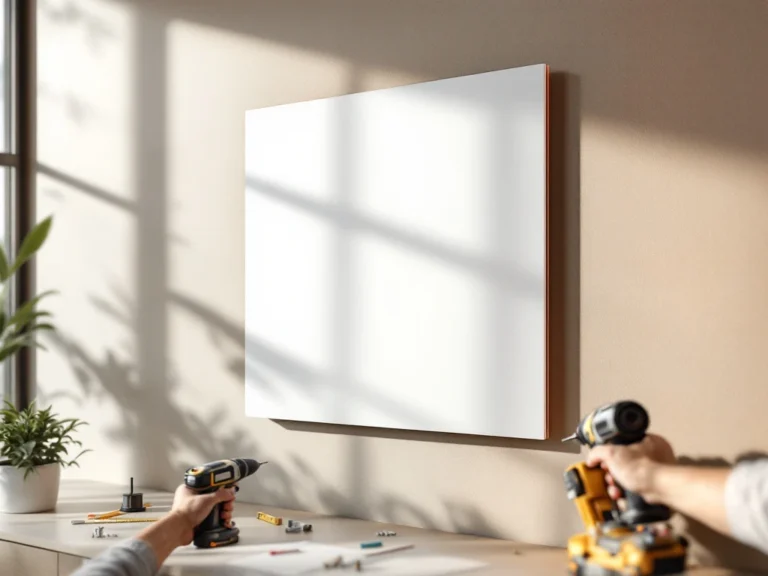 Professionele installatie van wit infrarood verwarmingspaneel op kantoorwand met gereedschap en montagebeugels