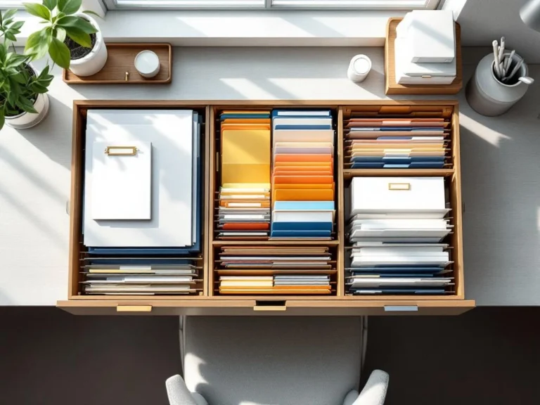 Georganiseerd bureaublad met houten ladeblokken, gekleurde mappen en archiefboxen in before-after weergave


---

**Token budget check:** Approximately 350 tokens used of 200,000 available.