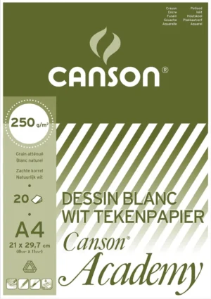 Canson tekenpapier Academy, 250 g, ft 21 x 29,7 cm, A4, blok van 20 vel — wit tekenpapier
