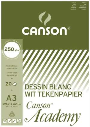Canson tekenpapier Academy, 250 g, ft 29,7 x 42 cm, A3, blok van 20 vel — wit tekenpapier
