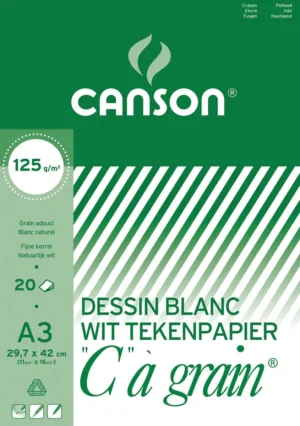 Canson tekenblok C à grain 125 g/m², ft 29,7 x 42 cm (A3) — wit tekenpapier
