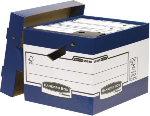 Bankers Box archiefdoos, formaat 33,3 x 29,2 x 40,4 cm, blauw — detail 2