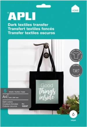 Apli T-shirt Transfer Paper voor donker of zwart textiel, pak met 5 vellen — hobbypapier en -karton