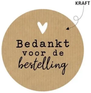 KP etiket "Bedankt voor de bestelling", kraft, diameter 50 mm, rol van 250 stuks — fantasiesticker
