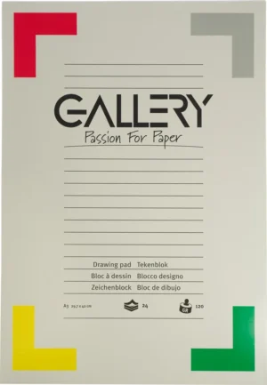 Gallery tekenpapier, 120 g, ft 29,7 x 42 cm, A3, houtvrij papier, blok van 24 vel — wit tekenpapier