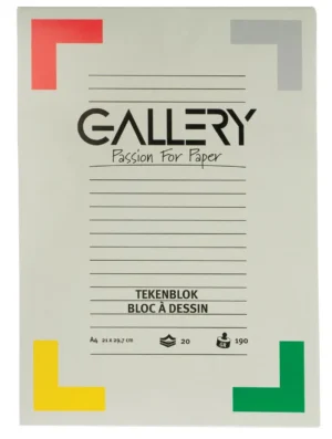 Gallery tekenpapier, 190 g, ft 21 x 29,7 cm, A4, extra zwaar houtvrij papier, blok van 20 vel — wit tekenpapier