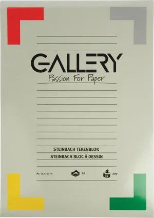 Gallery Steinbach tekenpapier, 200 g, ft 29,7 x 42 cm, A3, gekorreld, blok van 20 vel — wit tekenpapier