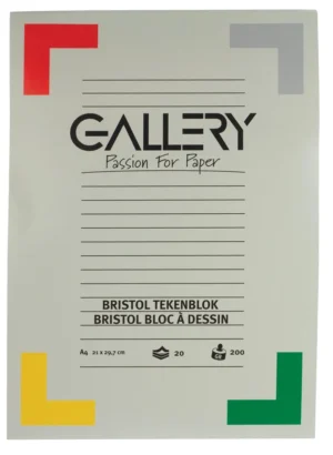 Gallery Bristol tekenpapier, 200 g, ft 21 x 29,7 cm , A4, blok van 20 vel — wit tekenpapier