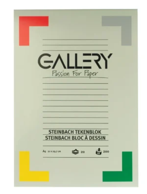 Gallery Steinbach tekenpapier, 200 g, ft 21 x 29,7 cm, A4, gekorreld, blok van 20 vel — wit tekenpapier
