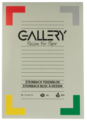 Gallery Steinbach tekenpapier, 250 g, ft 21 x 29,7 cm, A4, gekorreld, blok van 20 vel — wit tekenpapier