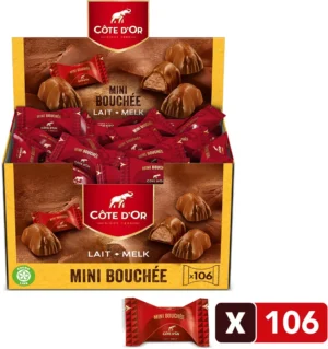 Doos Côte d'Or mini Bouchée melkchocolade met praliné, 106 afzonderlijk verpakte bonbons
