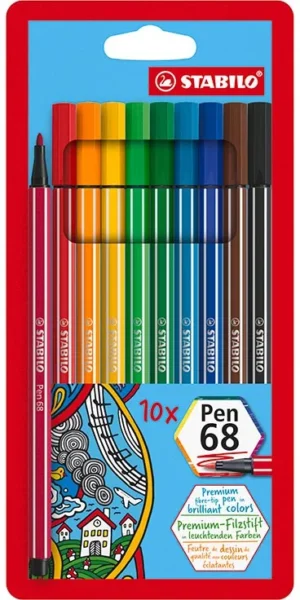 STABILO PEN 68 viltstift, etui van 10 stuks, geassorteerde kleuren