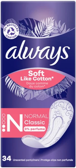 Always Soft Like Cotton inlegkruisje Normal Classic, pak van 34 stuks — persoonlijke verzorging