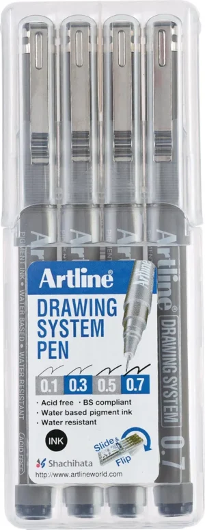 Fineliner Drawing System etui van 4 stuks: 0,1 - 0,3 - 0,5 en 0,7 mm — school- en tekenfineliners