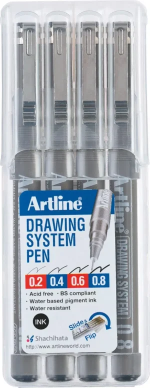 Fineliner Drawing System etui van 4 stuks: 0,2 - 0,4 - 0,6 en 0,8 mm — school- en tekenfineliners
