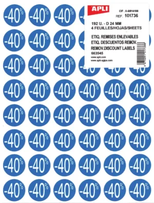 Agipa Kortinglabel -40%, blauw, pak van 192 stuks, verwijderbaar — etiketten voor commerciële doeleinden