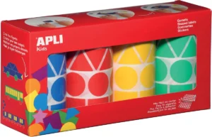 Apli Kids stickers XL, doos met 4 rollen in 4 kleuren en 4 vormen (blauw, rood, geel en groen) — fantasiesticker