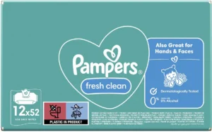 Pampers Fresh Clean vochtige doekjes, doos van 12 x 52 stuks — schoonmaakbenodigdheden