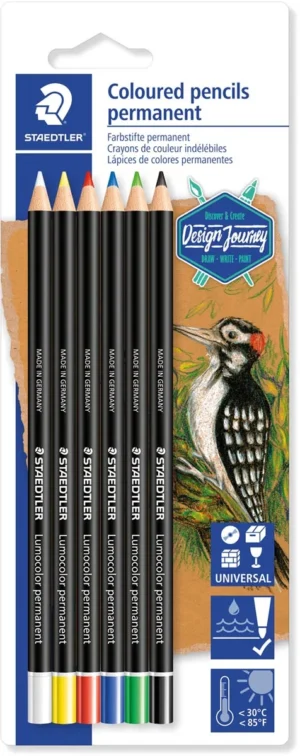 Staedtler Lumocolor permanent kleurpotlood, blister van 6 kleuren — grafietpotlood