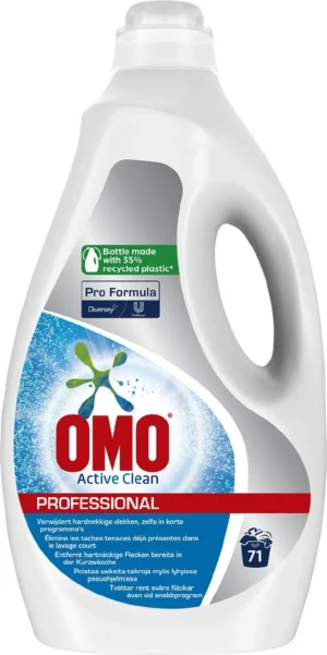 Omo Professional Pro Formula Active Clean wasmiddel, fles van 5 liter, 71 wasbeurten — wasproduct
