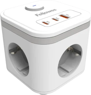 Fellowes contactdoos Power Cube, 3 stopcontacten + 1 x USB-A + 2 x USB-C, wit, voor Nederland — elektriciteit