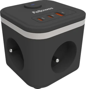 Fellowes contactdoos Power Cube, 3 stopcontacten + 1 x USB-A + 2 x USB-C, zwart, voor België — elektriciteit