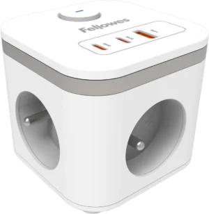 Fellowes contactdoos Power Cube, 3 stopcontacten + 1 x USB-A + 2 x USB-C, wit, voor België — elektriciteit