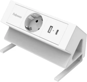 Fellowes contactdoos Power Desk, 1 stopcontact + 1 x USB-A + 1 x USB-C, wit, voor Nederland — elektriciteit