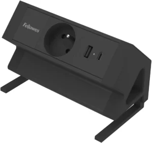 Fellowes contactdoos Power Desk, 1 stopcontact + 1 x USB-A + 1 x USB-C, zwart, voor België — elektriciteit
